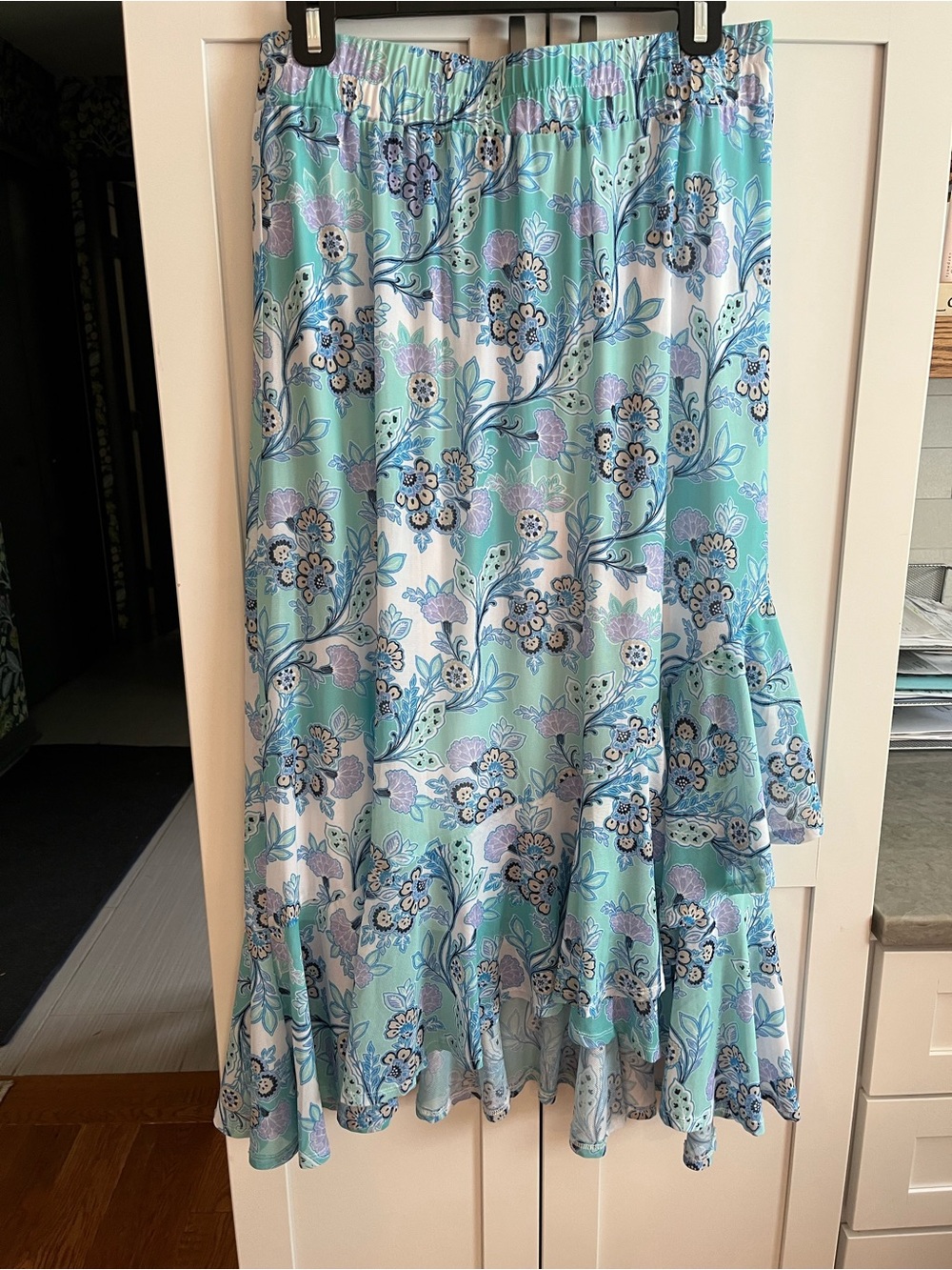 Ruby Rd. Floral Maxi Skirt in Aqua, Blue, Lavender